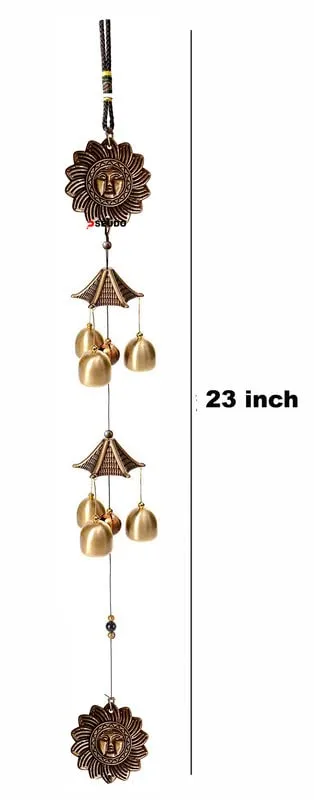 PSEUDO Traditional Sun Design Pendant Bell Blessing Fortune Hanging Wind Chime Decoration, Lucky Ornament Home (23 Inch)