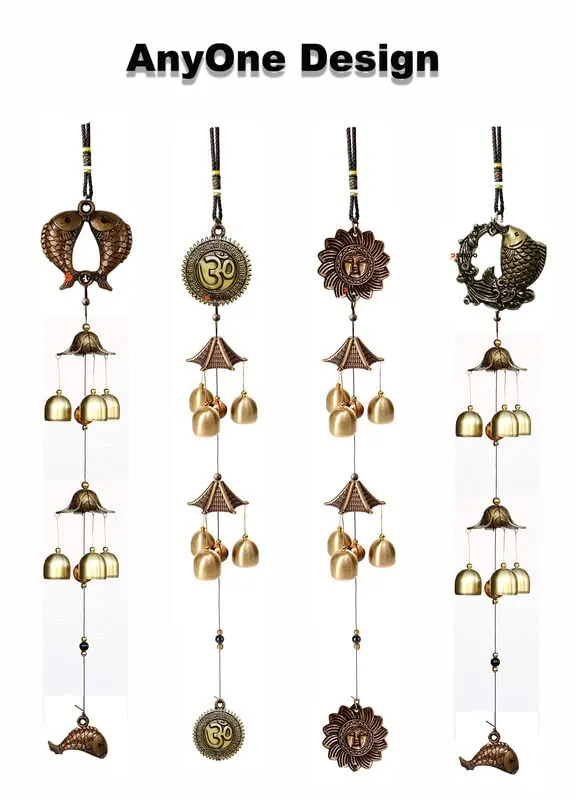 PSEUDO Traditional Sun Design Pendant Bell Blessing Fortune Hanging Wind Chime Decoration, Lucky Ornament Home (23 Inch)