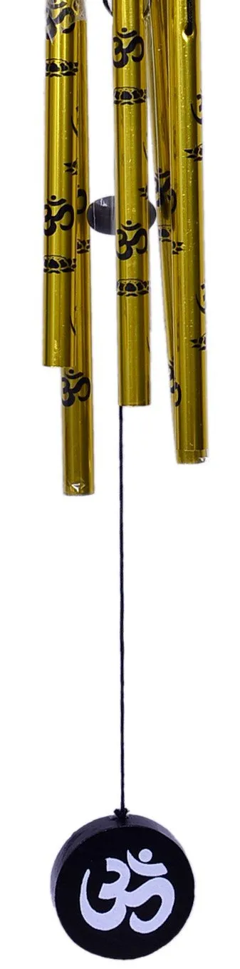 Purpledip Metal Feng Shui Wind Chime Om: Good Luck & Positive Energy Melodious Hanging Showpiece for Living Room, Balcony Or Verandah (10423)