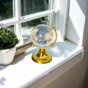 Shui Crystal Globe Idol With Golden Stand | Vastu Glass Miniature Globe For Positive Energy, Success, Good Luck and Prosperity | Vastu Remedy for Home, Children Study Table & Office