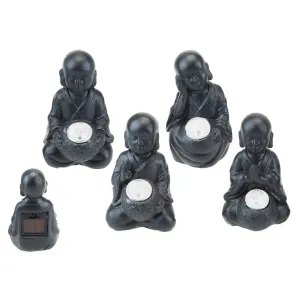 Solar-Powered Buddha Black Resin Garden Ornament