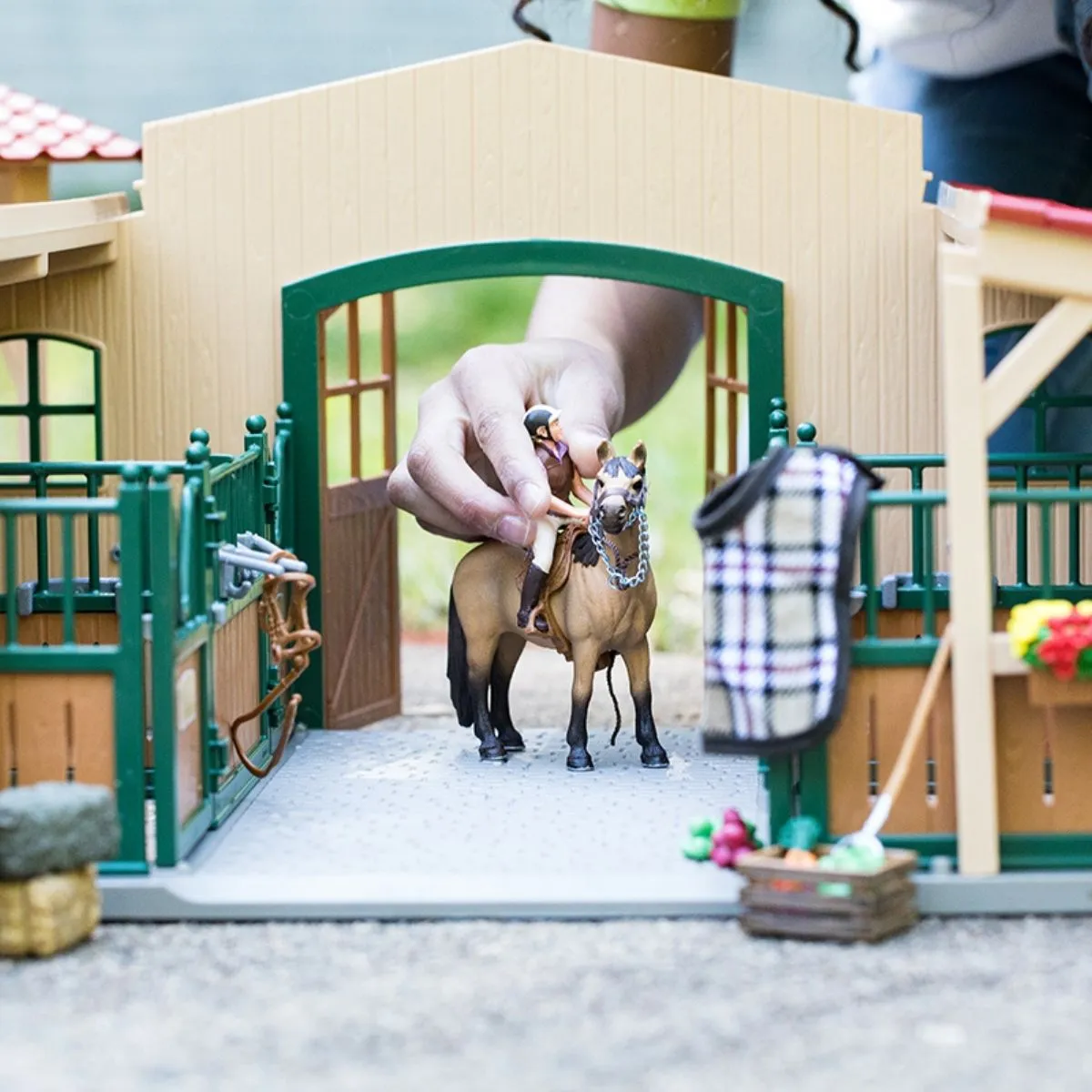 Stable with horses and accessories