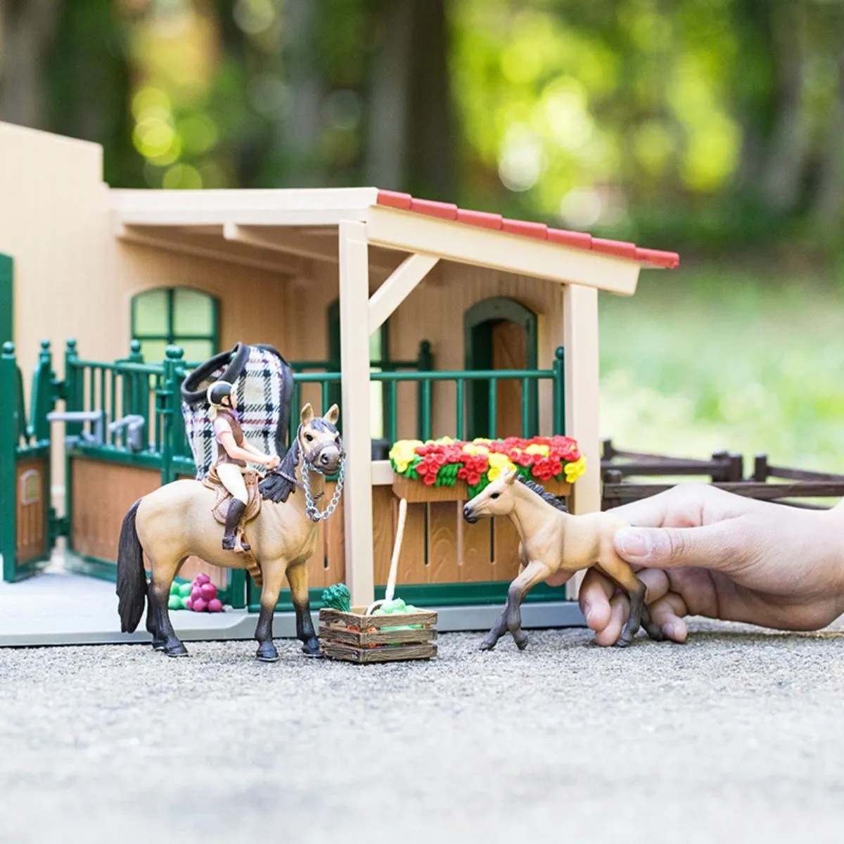 Stable with horses and accessories