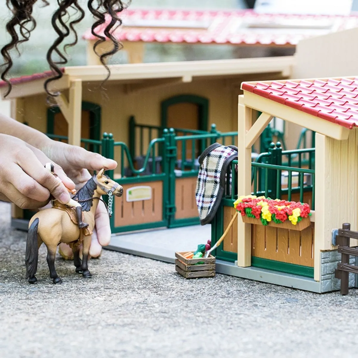 Stable with horses and accessories